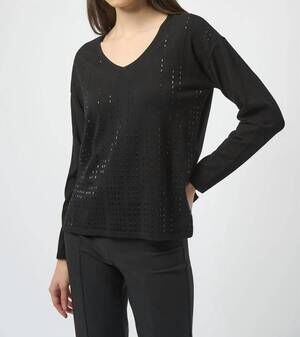 NEW JOSEPH RIBKOFF iron-on v-neck pullover sweater in black